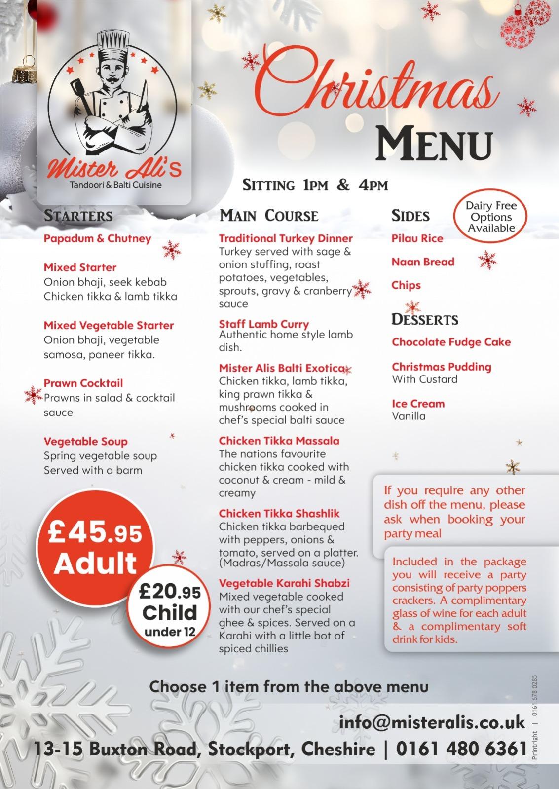 Christmas menu 2026
